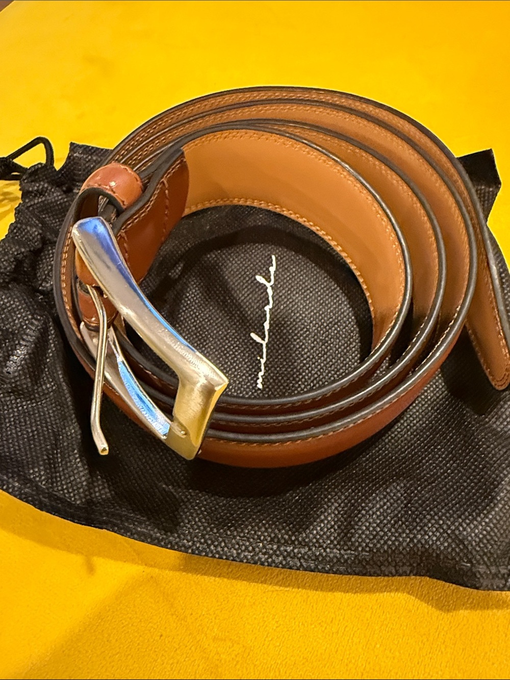 Men's Tan Leather Belt with Polished Silver Buckle